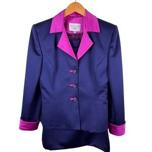 Vintage 80s Victor Costa by Nahdree Size 12 Blazer Skirt Rhinestones Color Block